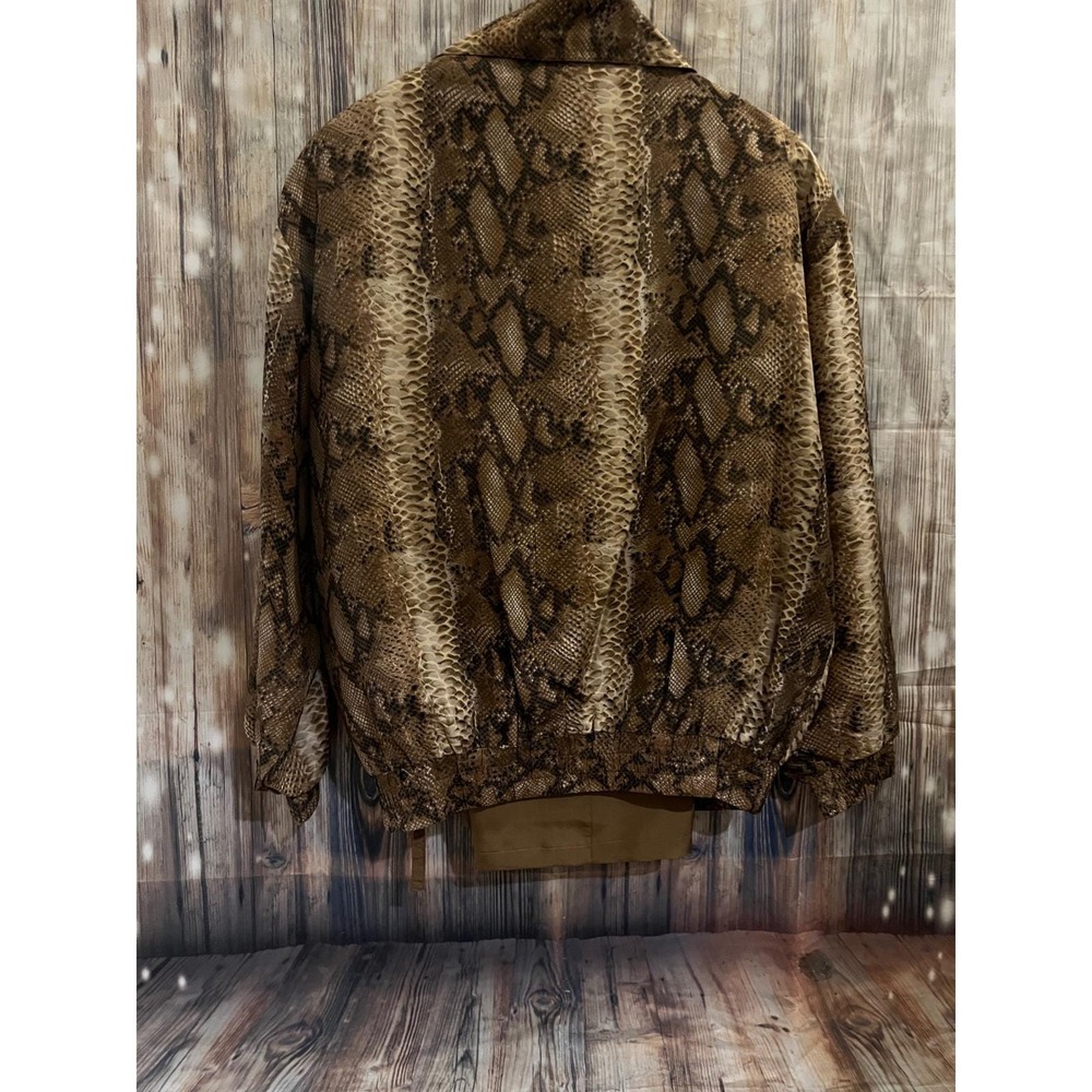 Fuda International Silk Bomber Jacket & Pant Set Womens S Brown Snakeskin Print - Picture 4 of 4